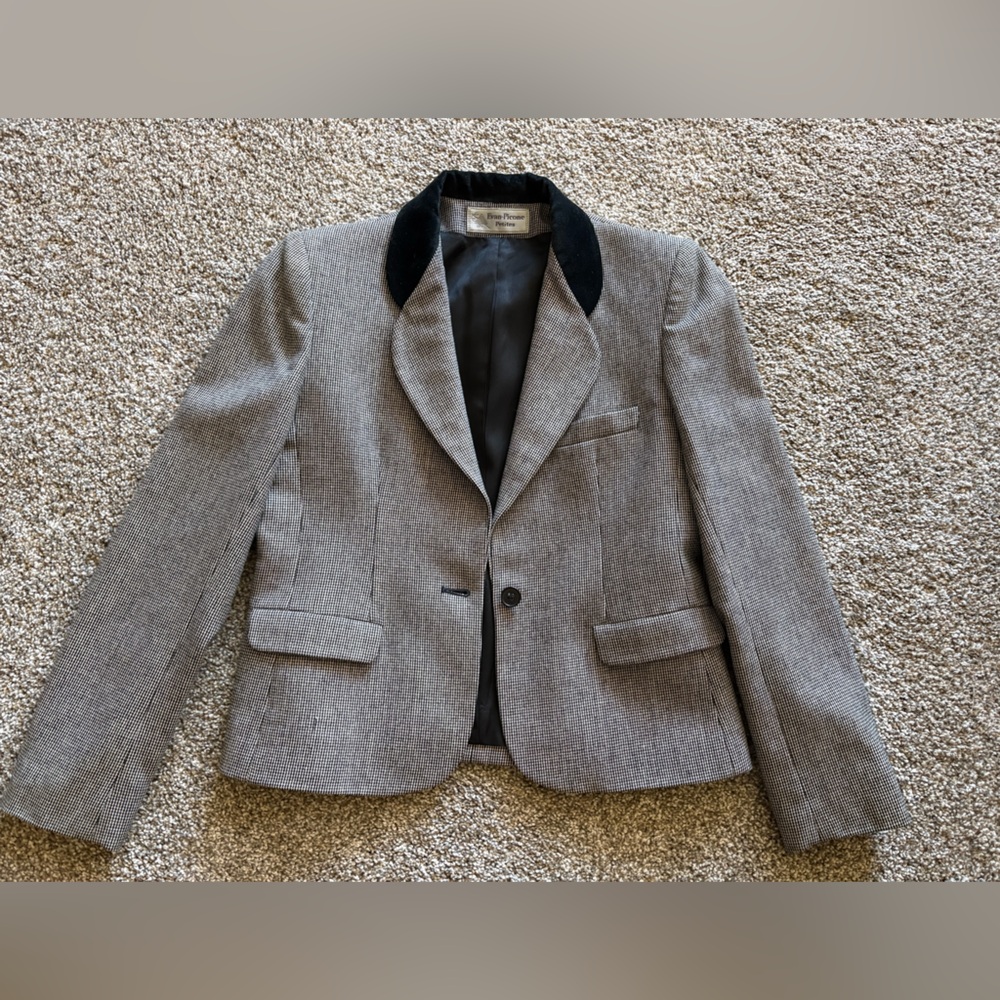 Classic Evan-Picone Tweed Black/Grey Blazer with Black Velveteen Collar